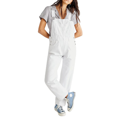Women's Leisure Washed-out Loose Denim Suspender Jeans