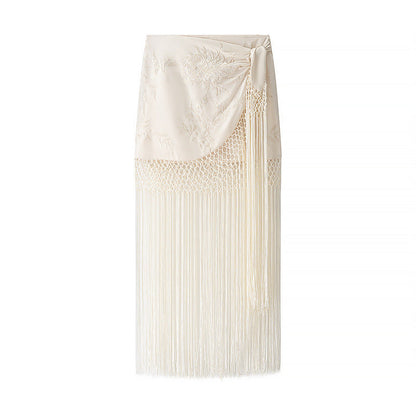 Women's Glamorous Lace Embroidery Tassel Stitching Skirts
