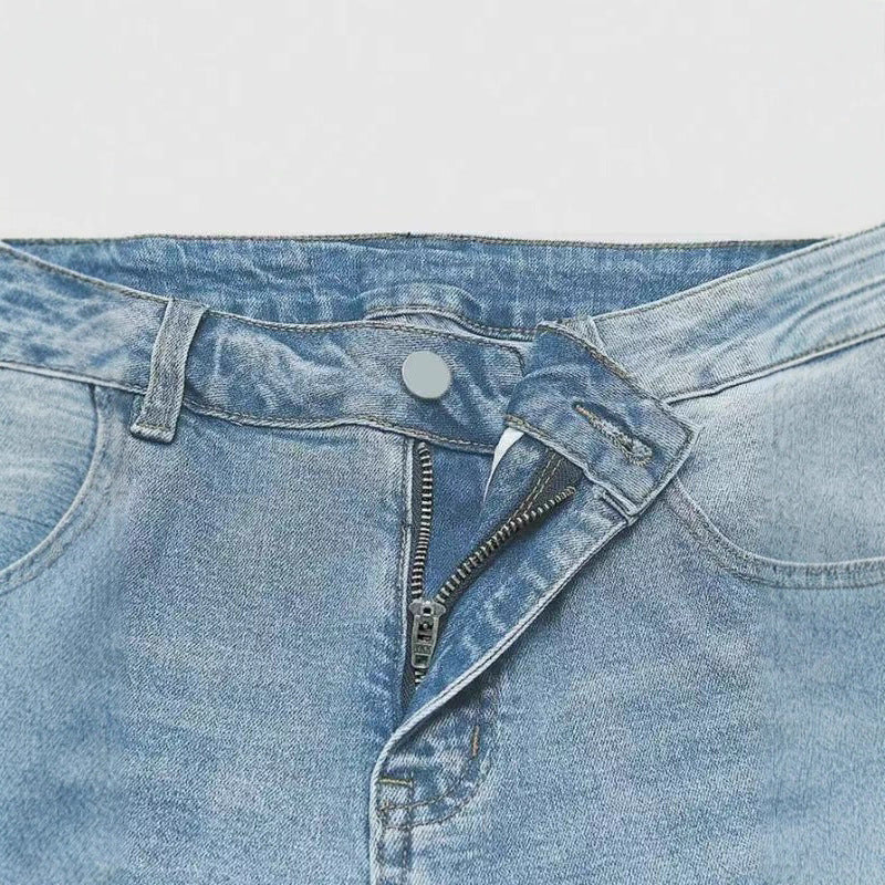 Women's Popular Fashion Mid Waist Straight Embroidery Jeans