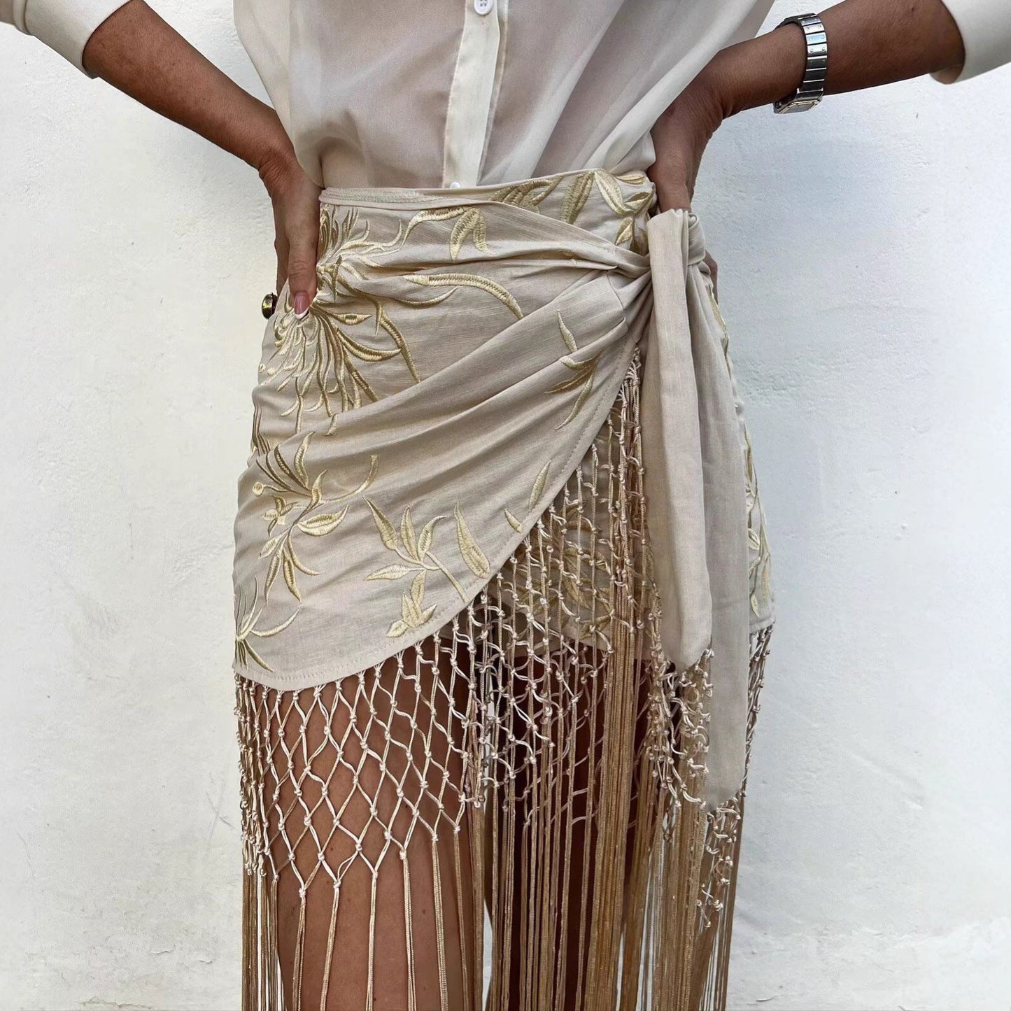 Women's Glamorous Lace Embroidery Tassel Stitching Skirts