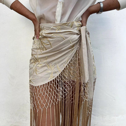 Women's Glamorous Lace Embroidery Tassel Stitching Skirts