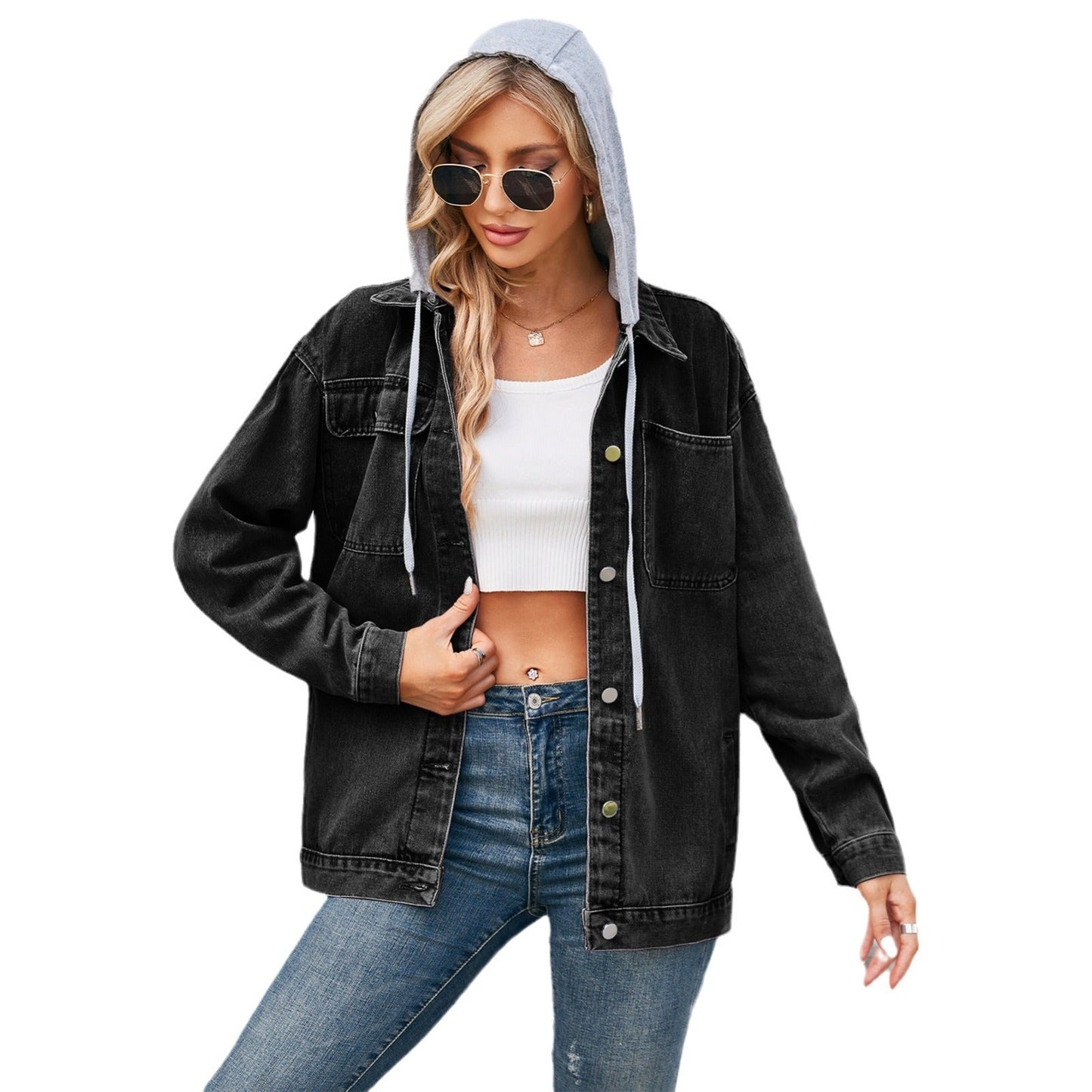 Damers lediga kreativa retro-jeansjackor i tvättad denim