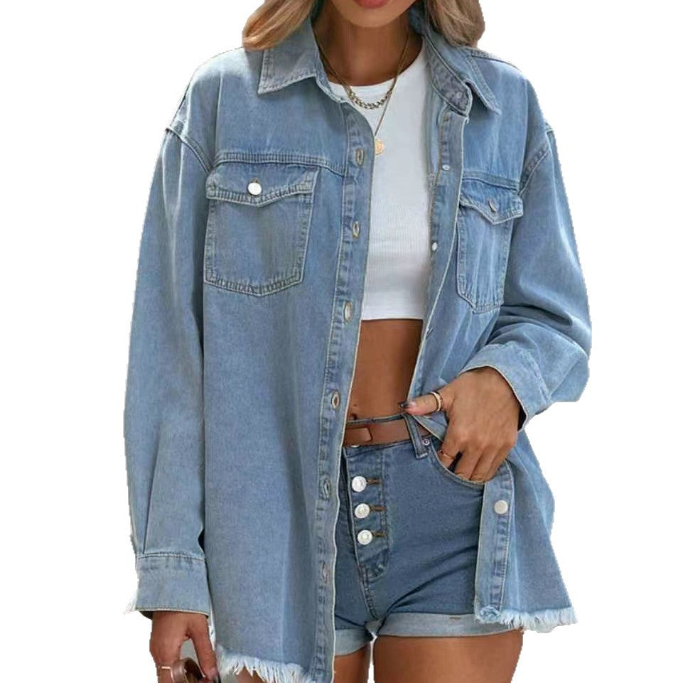 Jeansskjorta Personlig Street Style Frayed Jackor