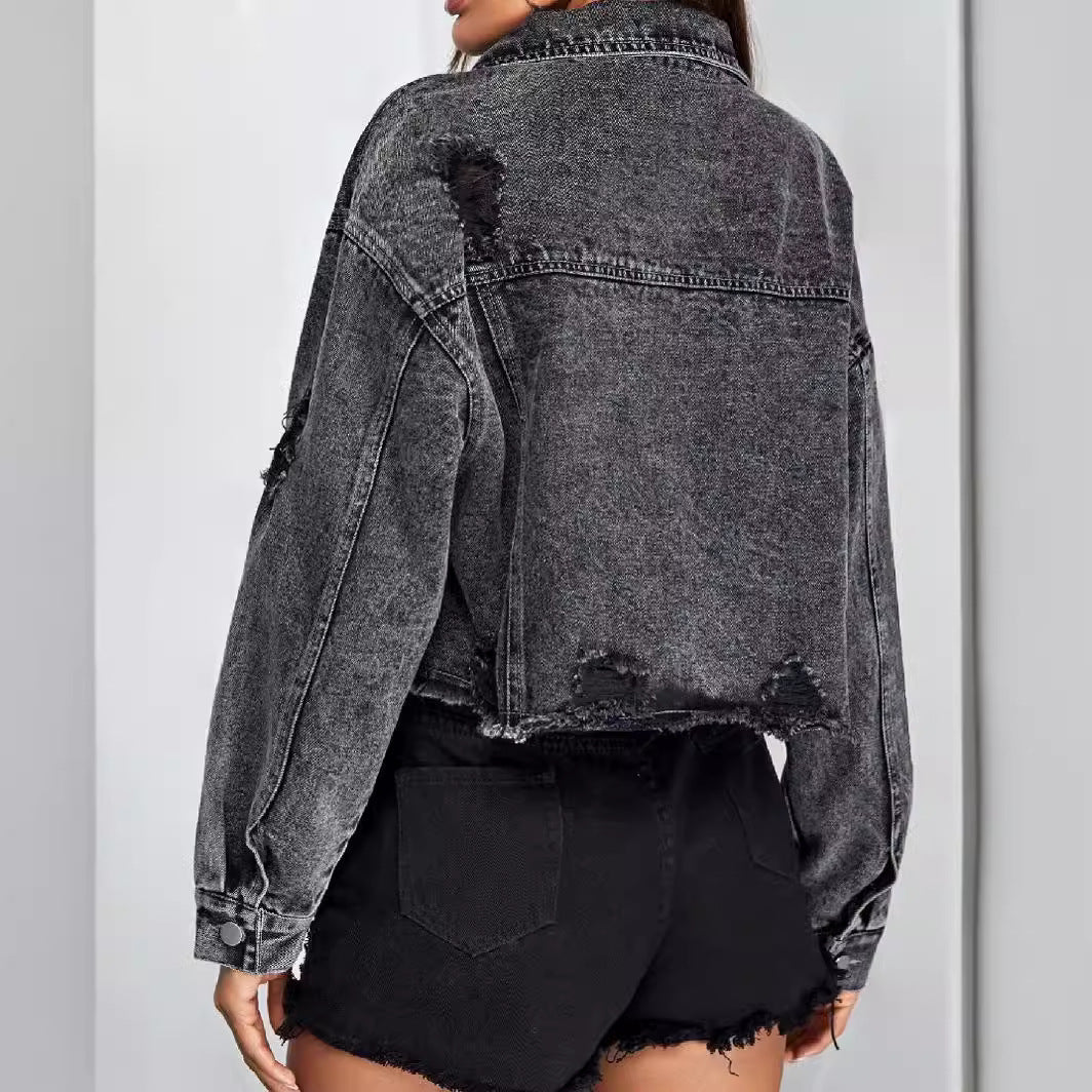 Jeansjackor för damer – trendiga, slitna med fransad nederkant – höstmode