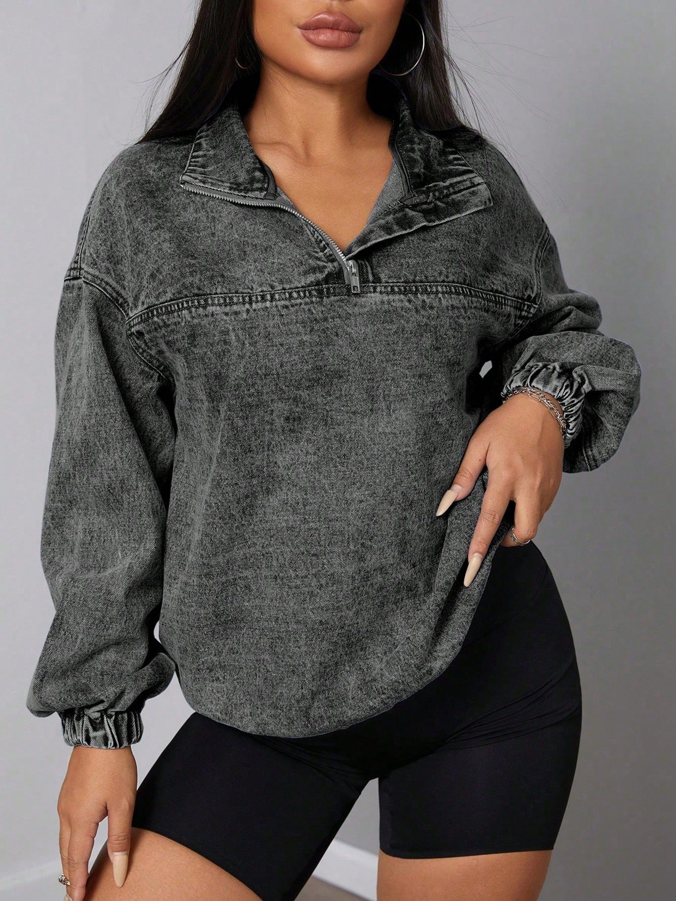 Dam Lös Tröja Fritids Skjorta i Denim