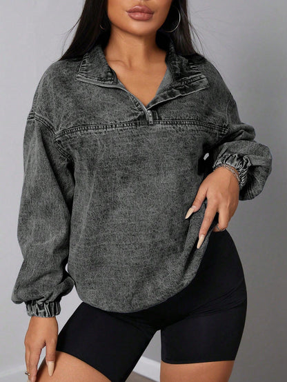 Dam Lös Tröja Fritids Skjorta i Denim