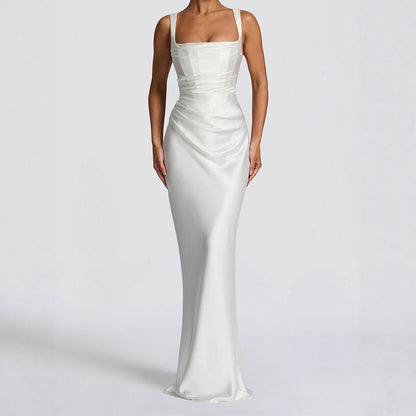 Sexig Korsett Rygglös Ärmlös Sling Enfärgad Klänning för Kvinnor