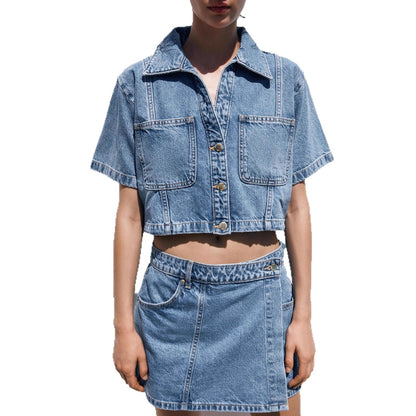 Jeansskjorta culottes modetvådelad sommarblusar