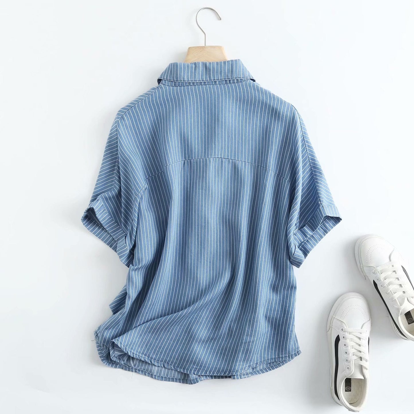 Kvinnors sommar supersoft skjortstil denimblusar