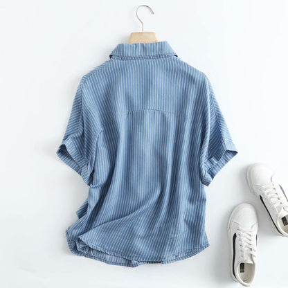 Kvinnors sommar supersoft skjortstil denimblusar