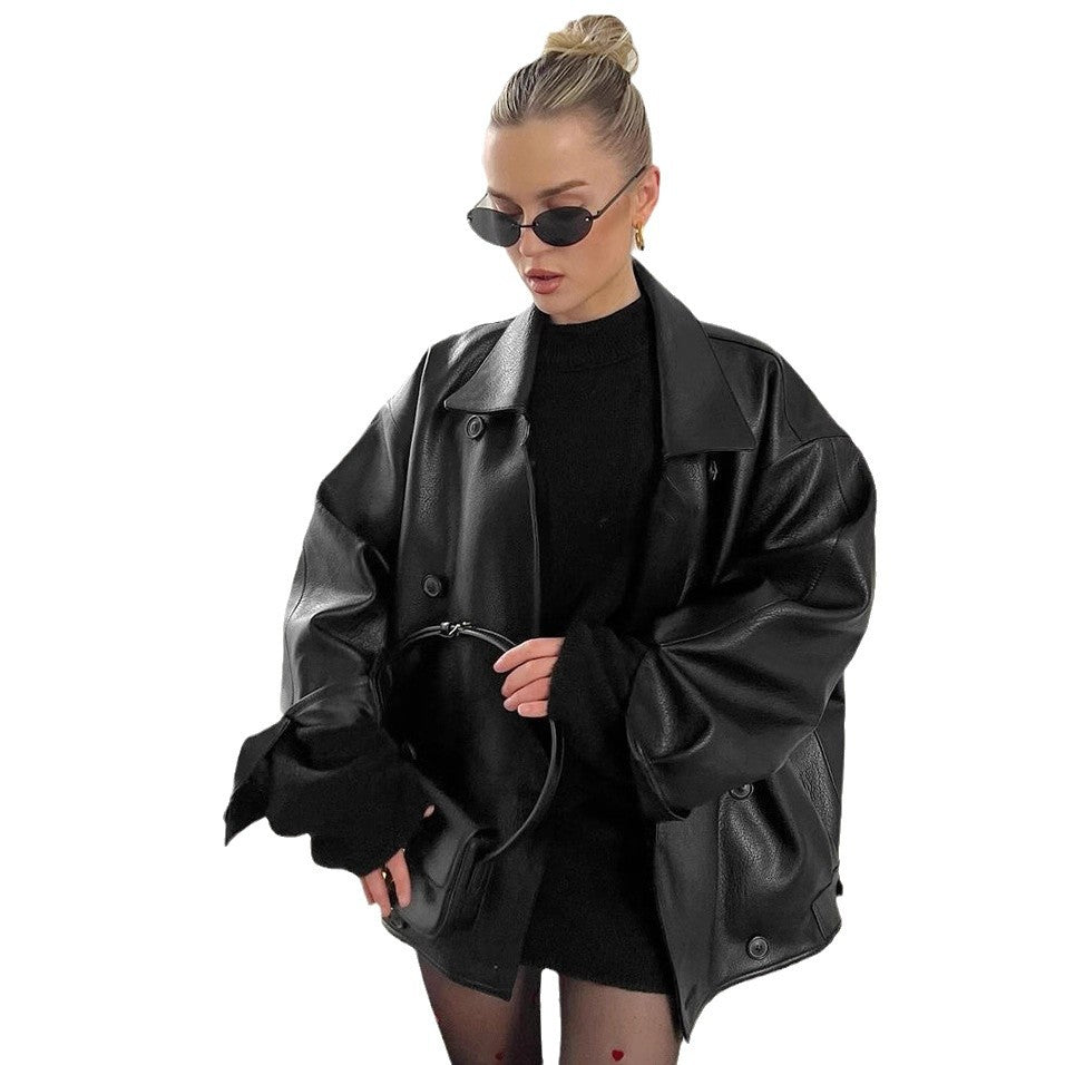 Retro Eleganta Kraglösa Modejackor i Läder för Kvinnor
