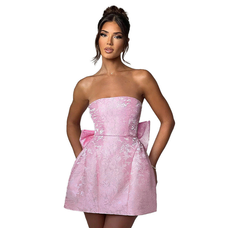 Kvinnors sommarmodestil Eleganta sexiga jacquardklänningar