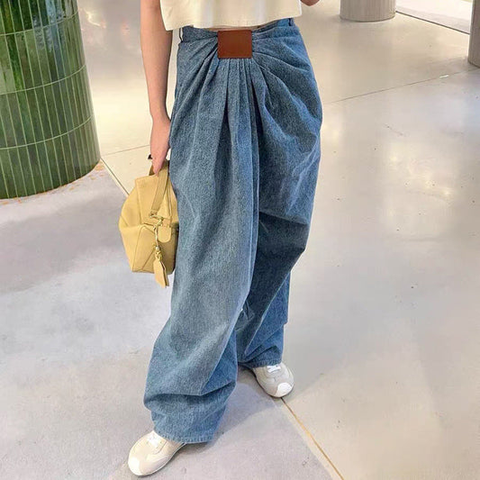 Dammode Personlighet Sommar Trendiga Plisserade Jeans med Sömmar