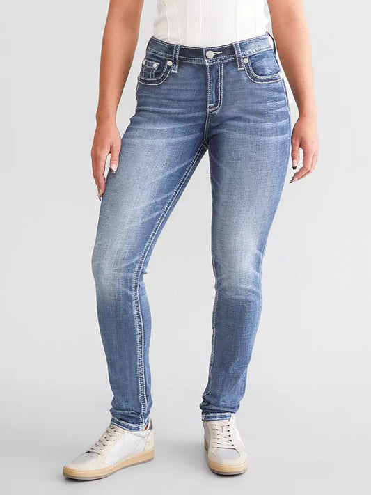 Jeans med smal passform för kvinnor med broderade detaljer