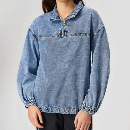 Dam Lös Tröja Fritids Skjorta i Denim