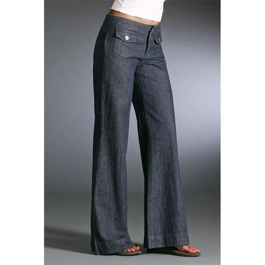 Jeans med hög midja, vida ben och knappar framtill