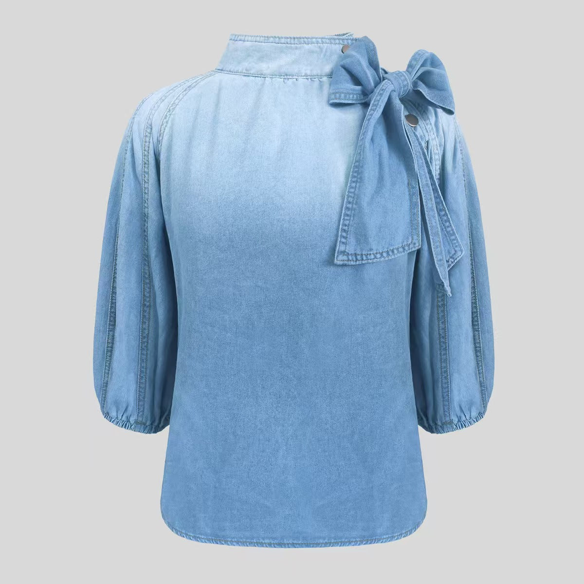 Kvinnors Vår Retro Lös Halsringning Jeansskjorta Blusar