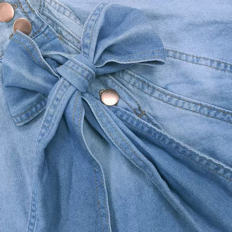 Kvinnors Vår Retro Lös Halsringning Jeansskjorta Blusar