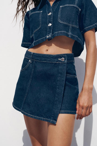 Jeansskjorta culottes modetvådelad sommarblusar