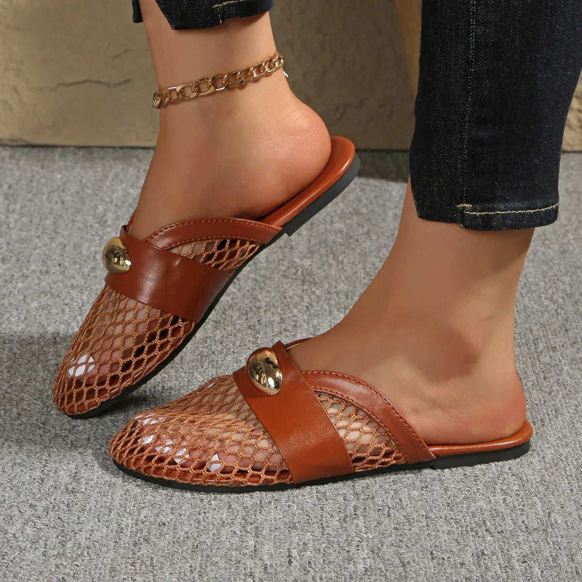 Golden Charm Fishnet-sandaler
