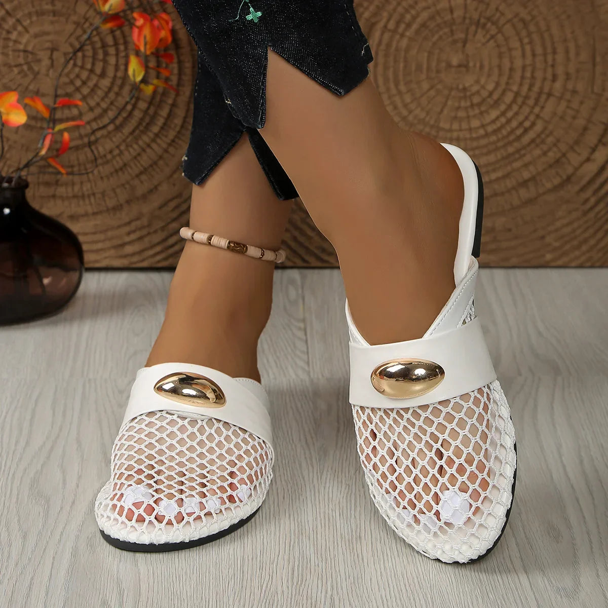 Golden Charm Fishnet-sandaler