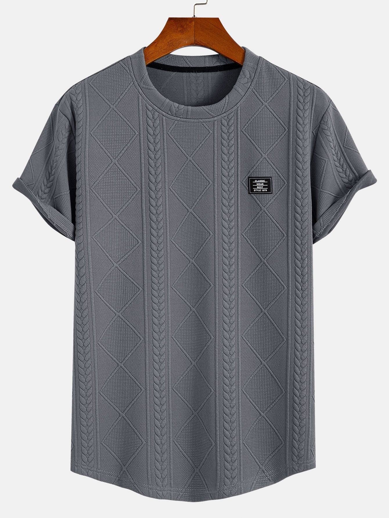 Kortärmad geometrisk jacquard-t-shirt med rundad nederkant