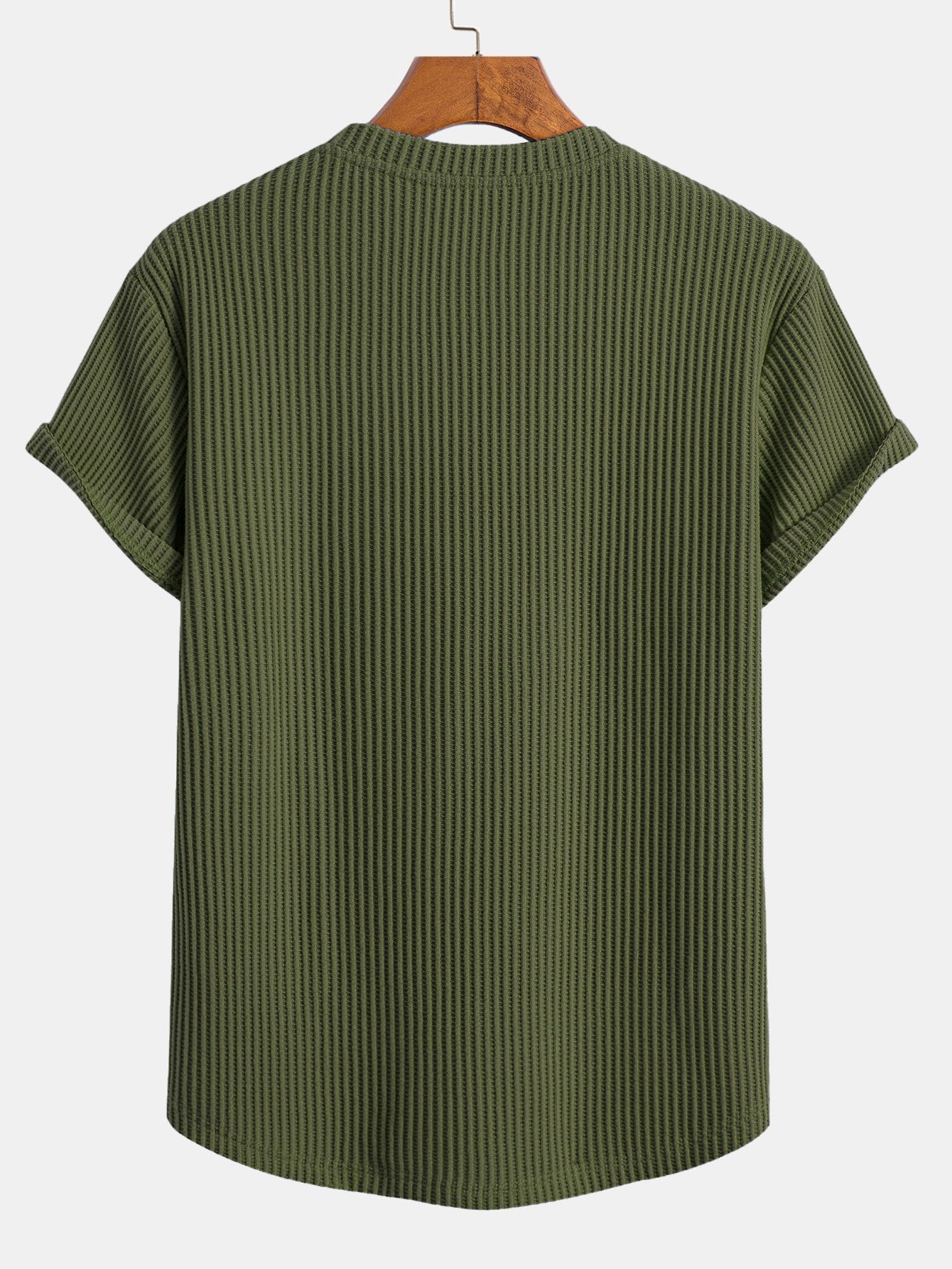 Stickad våfflad t-shirt med rundad nederkant