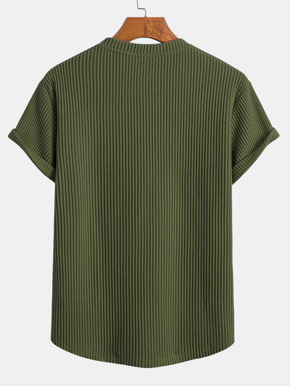 Stickad våfflad t-shirt med rundad nederkant