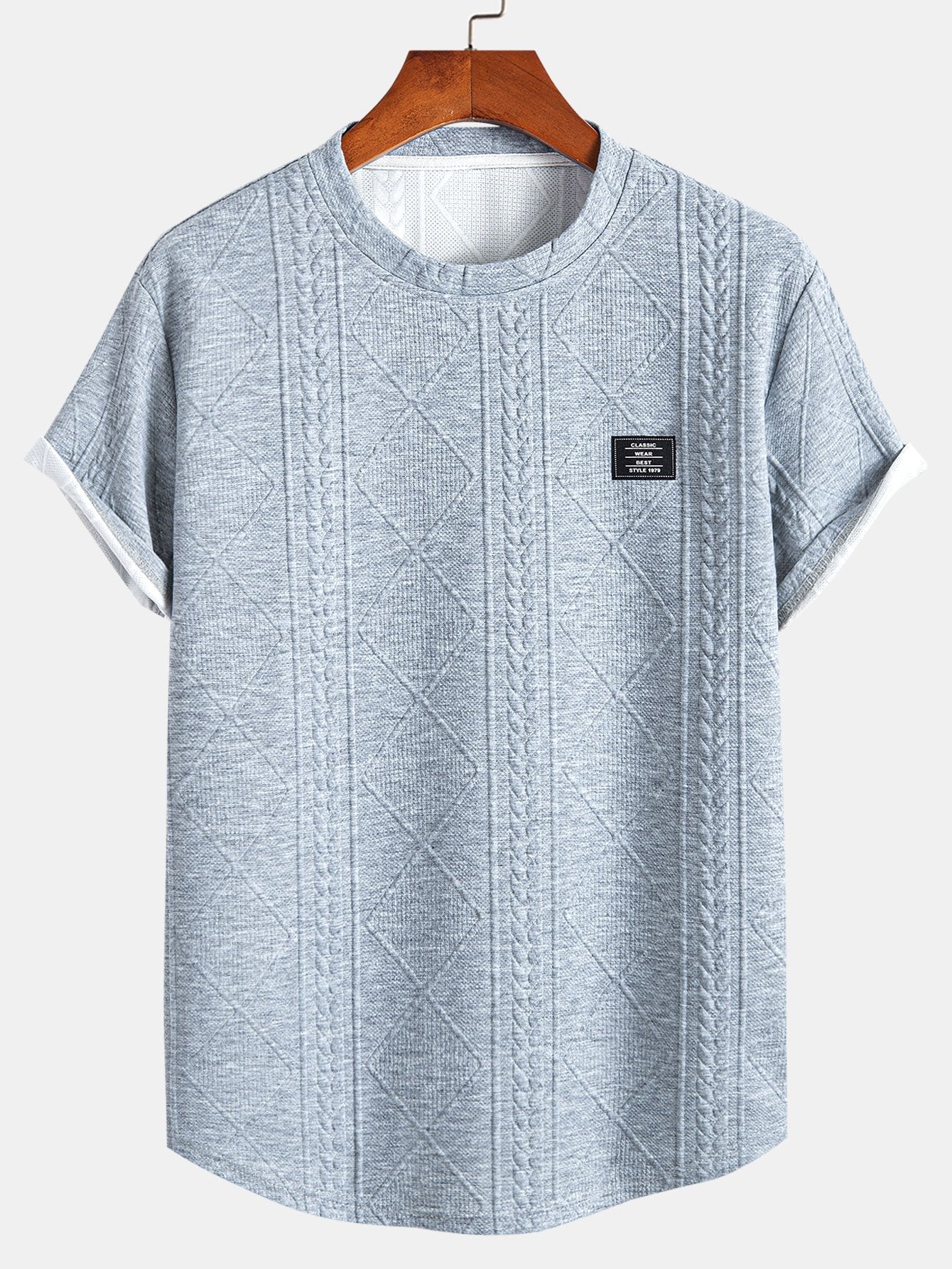 Kortärmad geometrisk jacquard-t-shirt med rundad nederkant