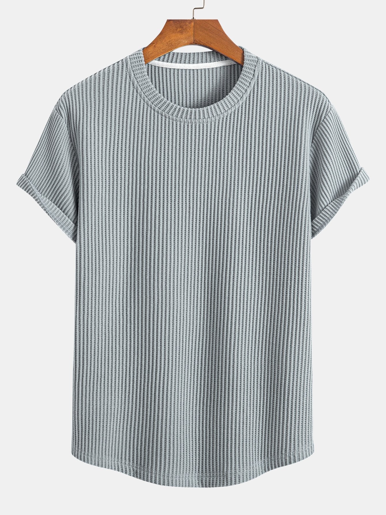 Stickad våfflad t-shirt med rundad nederkant