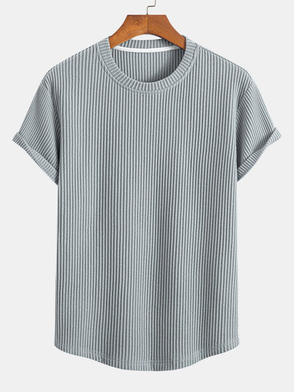 Stickad våfflad t-shirt med rundad nederkant