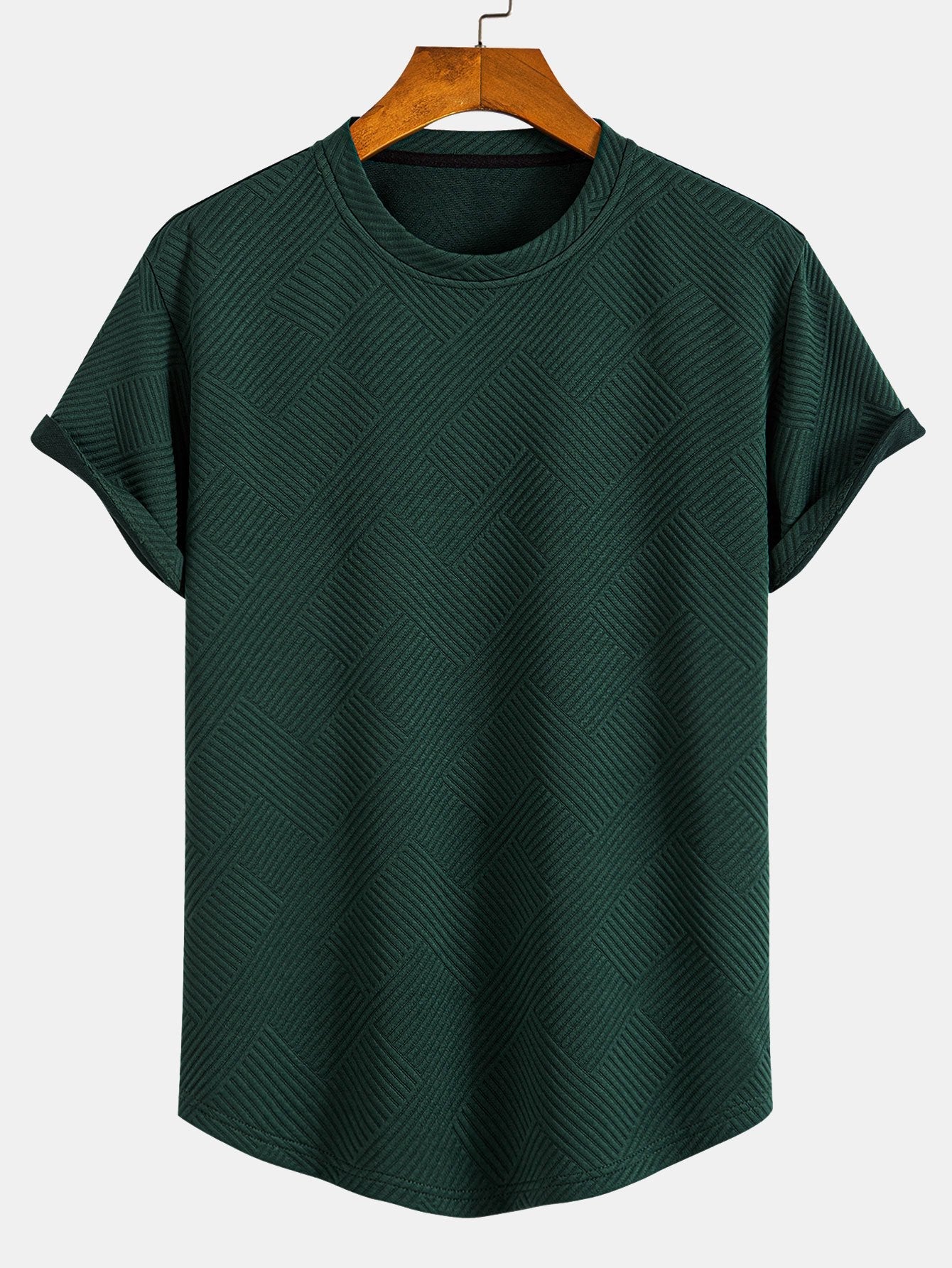 Kortärmad randig jacquard T-shirt med bågad nederkant