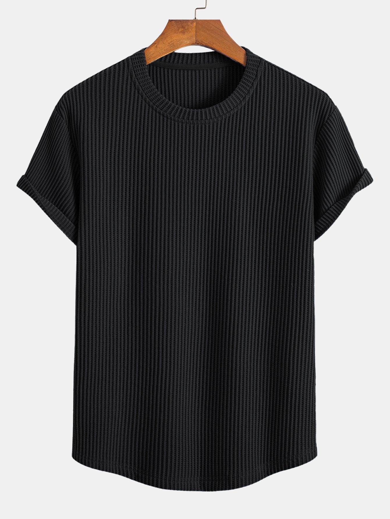 Stickad våfflad t-shirt med rundad nederkant