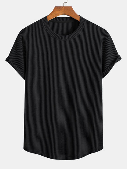 Stickad våfflad t-shirt med rundad nederkant
