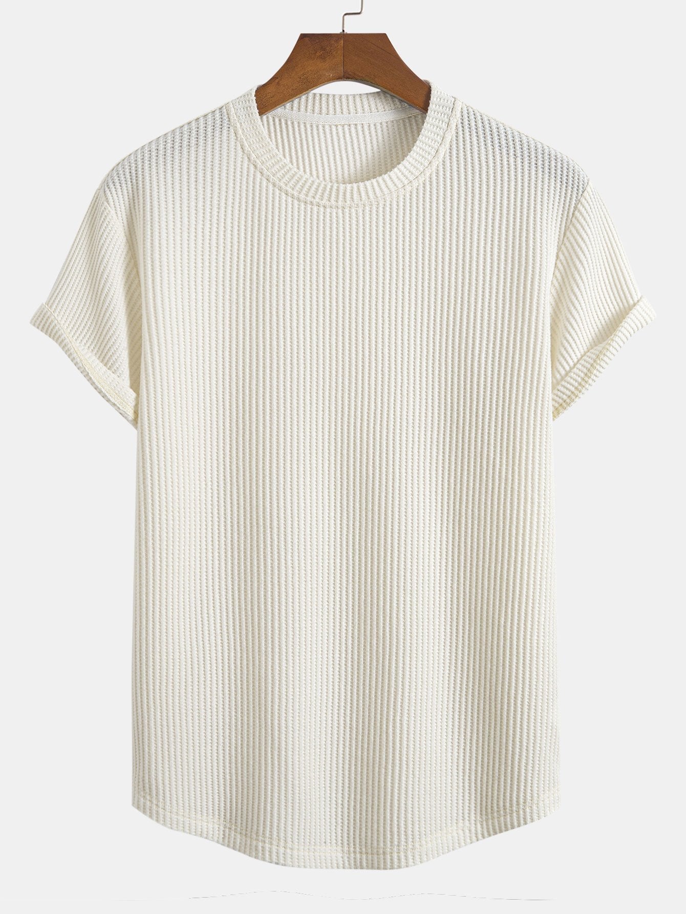 Stickad våfflad t-shirt med rundad nederkant