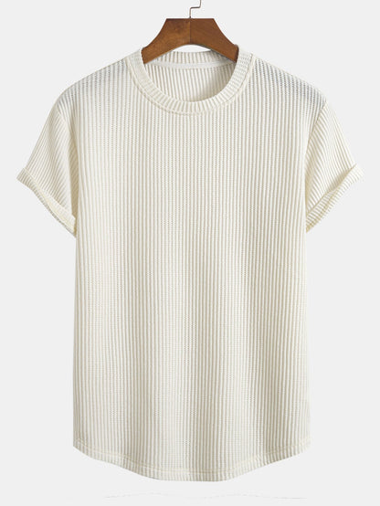 Stickad våfflad t-shirt med rundad nederkant