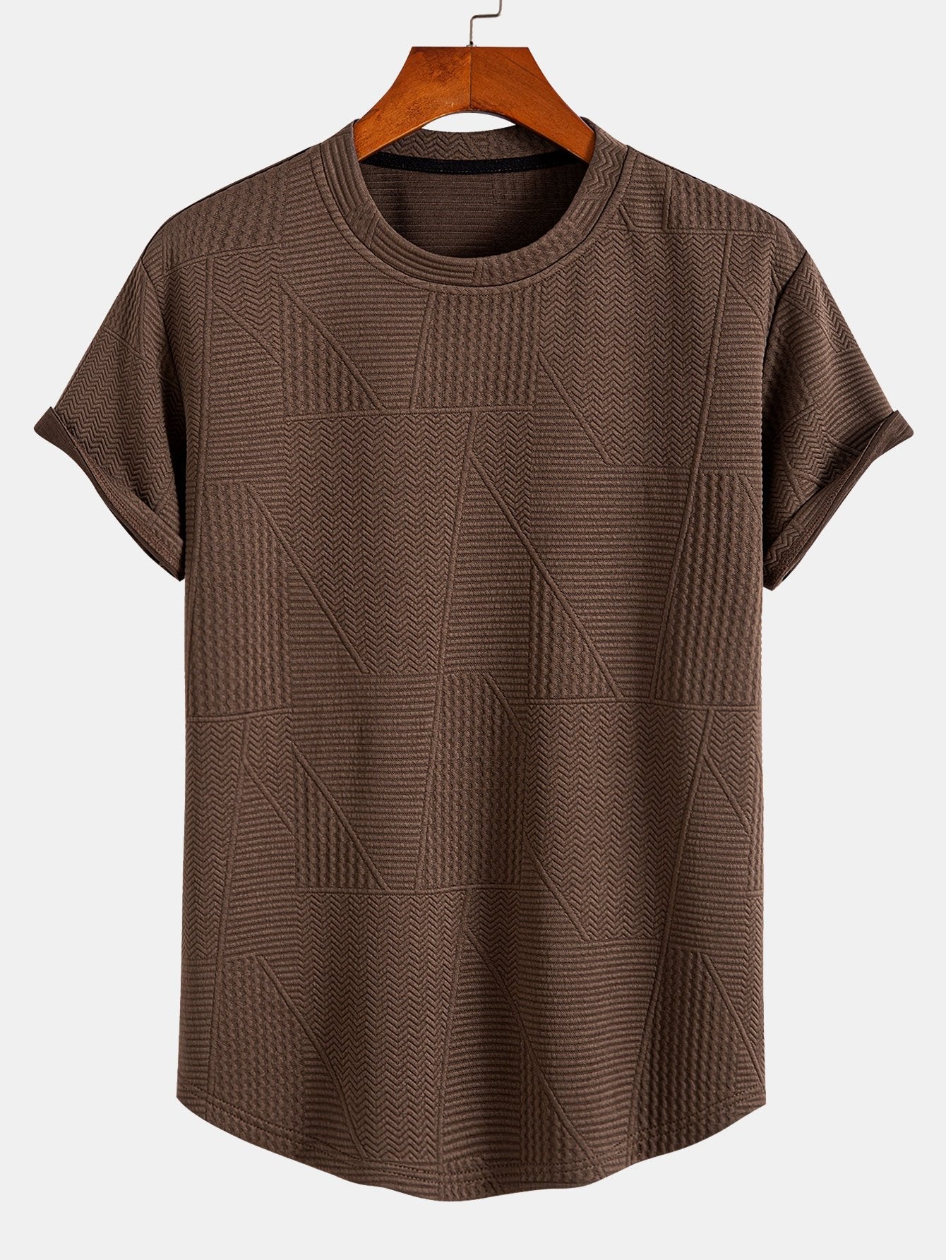 Geometrisk Jacquard Kortärmad T-shirt med Rundad Fåll