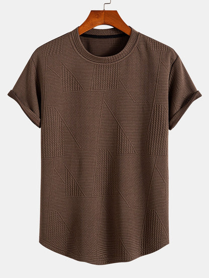 Geometrisk Jacquard Kortärmad T-shirt med Rundad Fåll