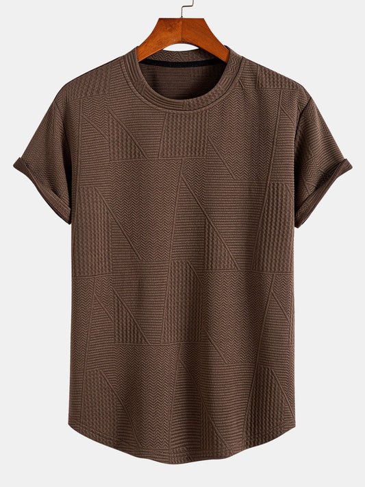 Geometrisk Jacquard Kortärmad T-shirt med Rundad Fåll