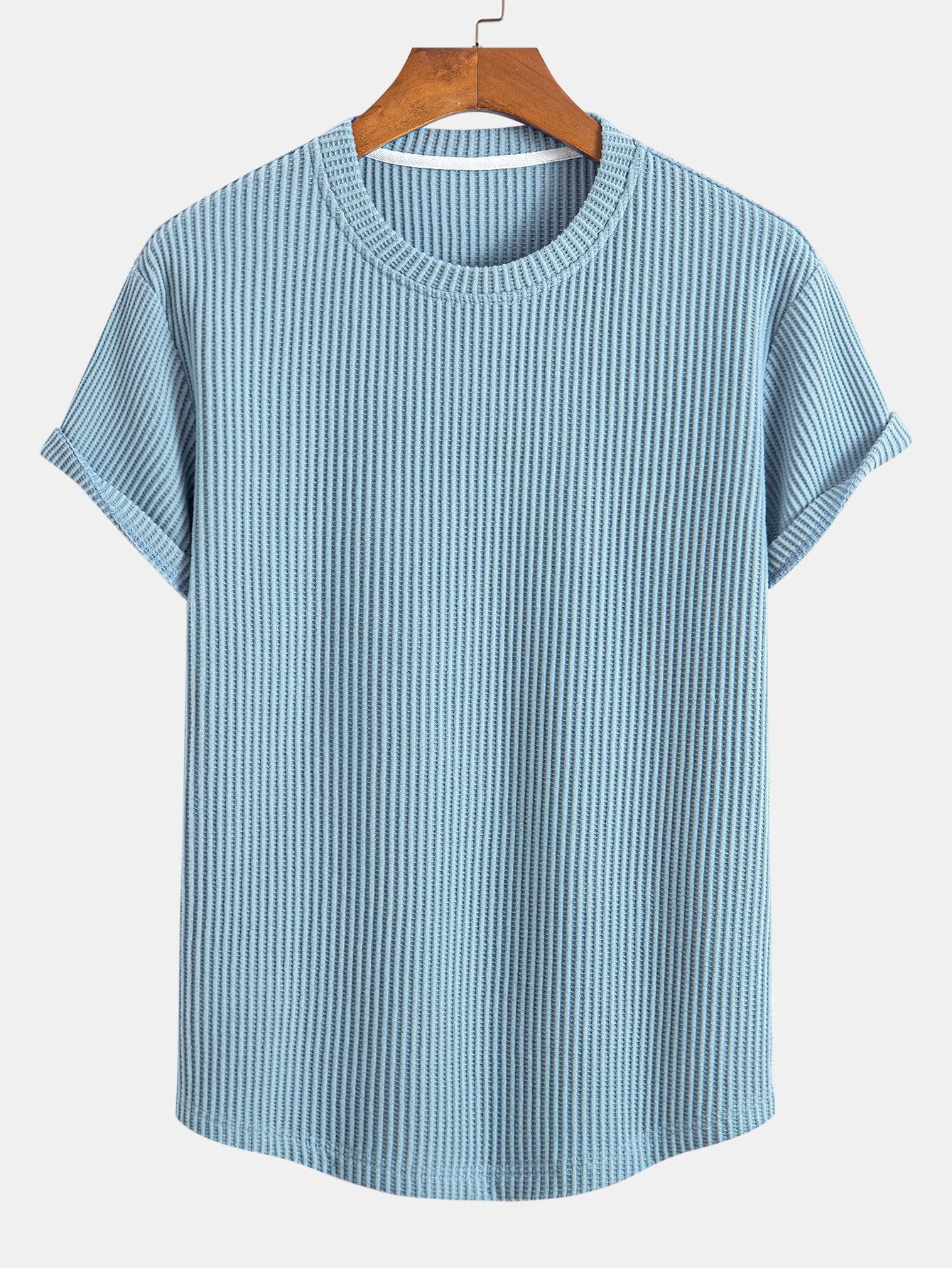 Stickad våfflad t-shirt med rundad nederkant