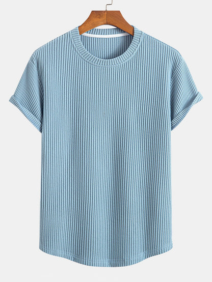 Stickad våfflad t-shirt med rundad nederkant
