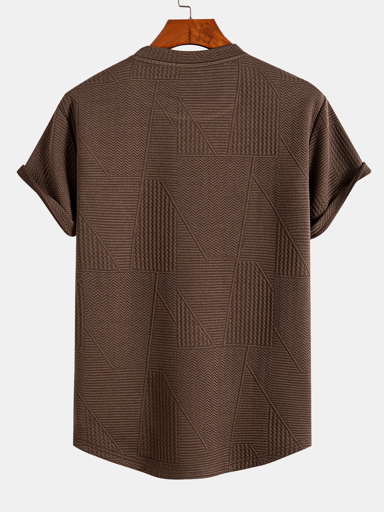 Geometrisk Jacquard Kortärmad T-shirt med Rundad Fåll