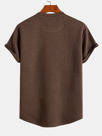 Geometrisk Jacquard Kortärmad T-shirt med Rundad Fåll