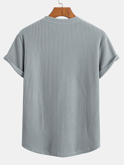 Stickad våfflad t-shirt med rundad nederkant