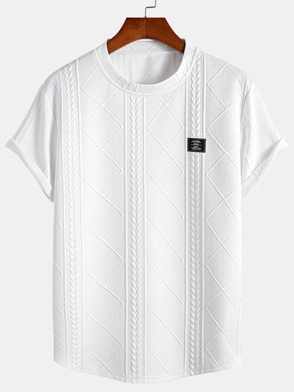 Kortärmad geometrisk jacquard-t-shirt med rundad nederkant