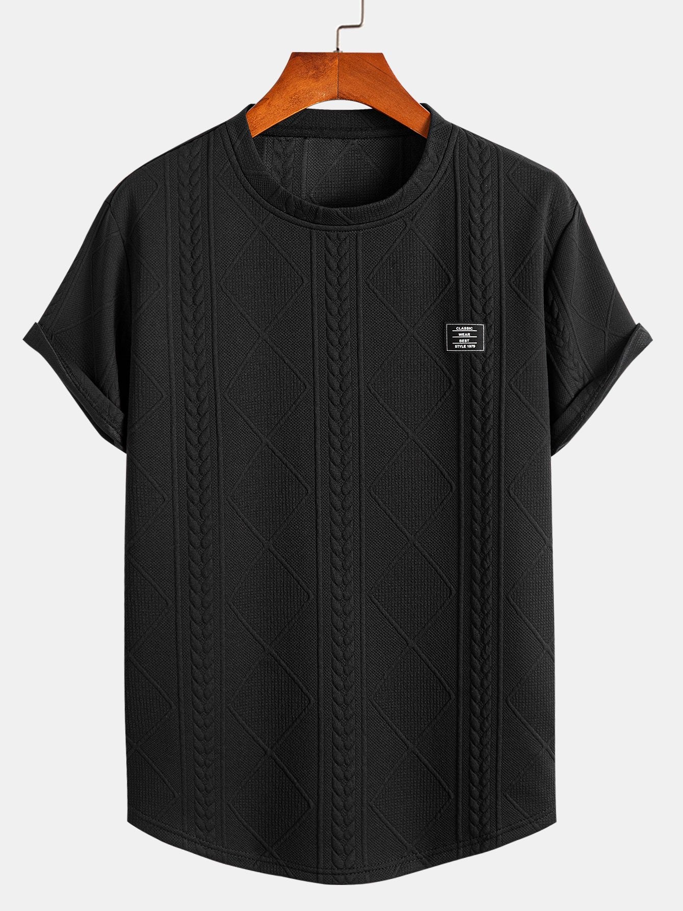 Kortärmad geometrisk jacquard-t-shirt med rundad nederkant