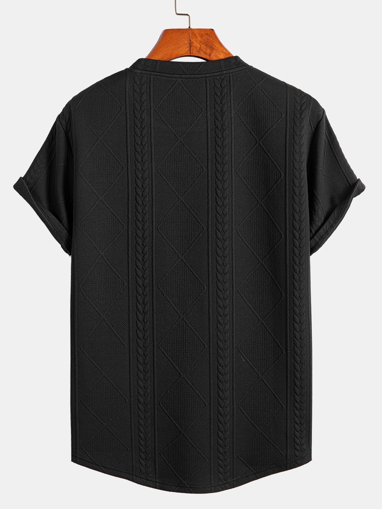 Kortärmad geometrisk jacquard-t-shirt med rundad nederkant
