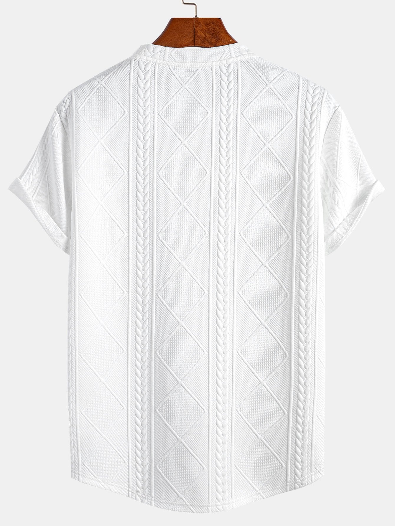 Kortärmad geometrisk jacquard-t-shirt med rundad nederkant