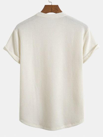 Stickad våfflad t-shirt med rundad nederkant