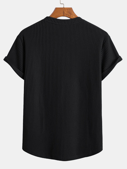 Stickad våfflad t-shirt med rundad nederkant